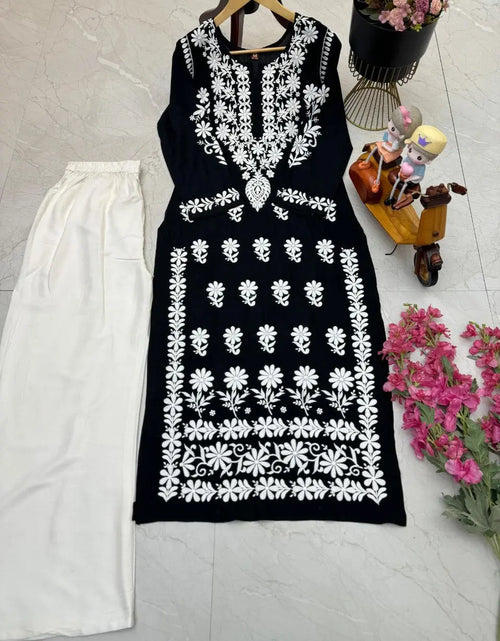 Load image into Gallery viewer, Chikankari Women&#39;s Black Top Palazzo Set mahezon
