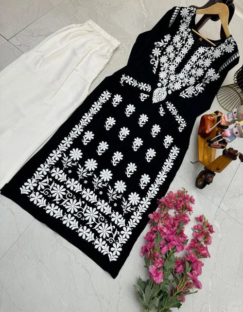 Load image into Gallery viewer, Chikankari Women&#39;s Black Top Palazzo Set mahezon
