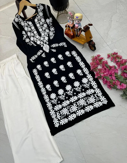 Load image into Gallery viewer, Chikankari Women&#39;s Black Top Palazzo Set mahezon
