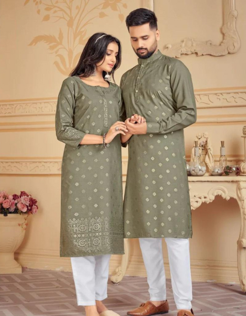 Load image into Gallery viewer, Traditional Cotton Grey Couple Dress for Festival
