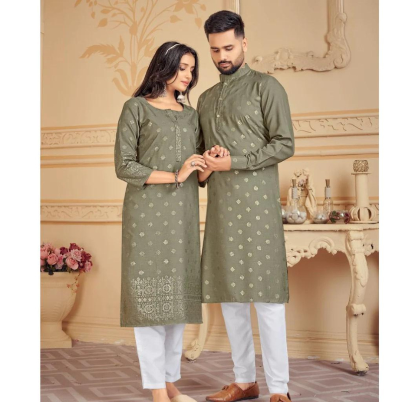 Traditional Cotton Grey Couple Dress for Festival