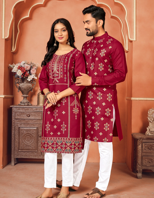 Load image into Gallery viewer, Cotton Traditional Wedding Couple Wear Same Matching Outfits Red mahezon

