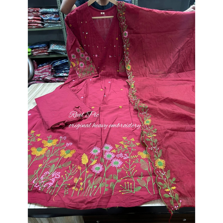 Cotton Anarkali Women Kurta Pant Dupatta Set mahezon