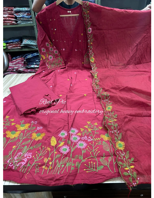 Load image into Gallery viewer, Cotton Anarkali Women Kurta Pant Dupatta Set mahezon
