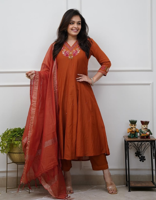 Load image into Gallery viewer, Cotton Anarkali Women Kurta Pant with Dupatta Set mahezon
