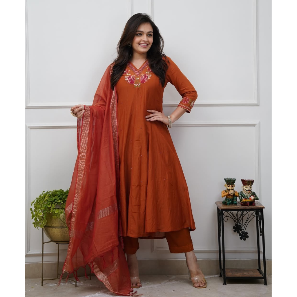 Cotton Anarkali Women Kurta Pant with Dupatta Set mahezon