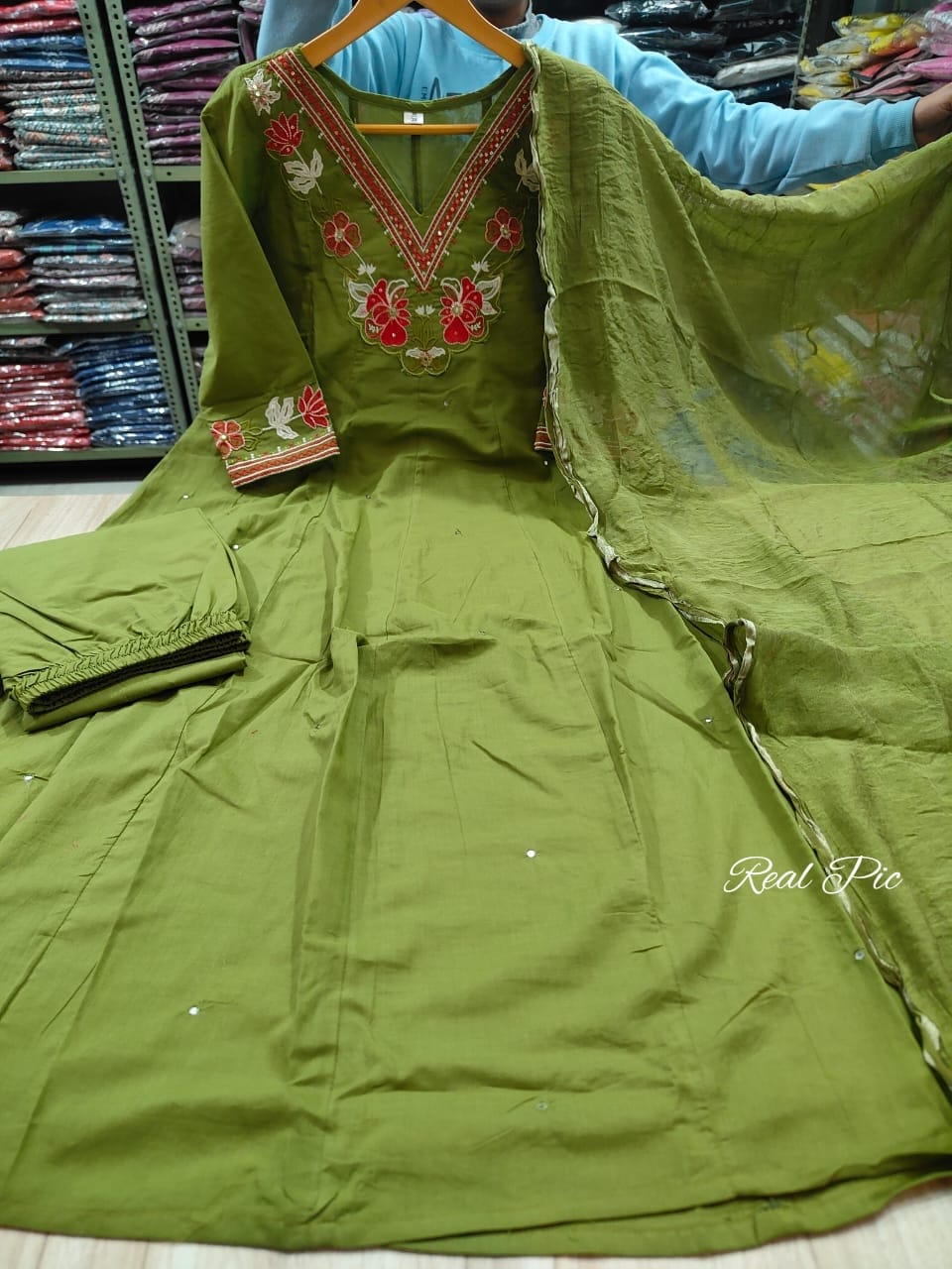 Cotton Anarkali Women Kurta Pant with Dupatta Set mahezon