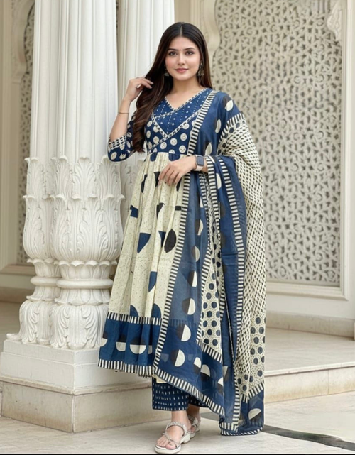 Load image into Gallery viewer, Cotton Anarkali Women Kurti Pant Dupatta Set mahezon
