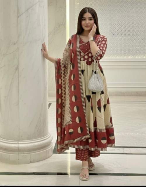 Load image into Gallery viewer, Cotton Anarkali Women Kurti Pant Dupatta Set mahezon

