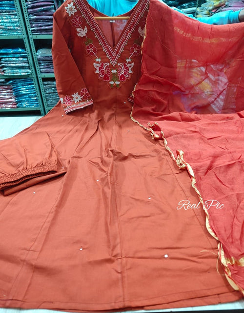 Load image into Gallery viewer, Cotton Anarkali Women Kurta Pant with Dupatta Set mahezon
