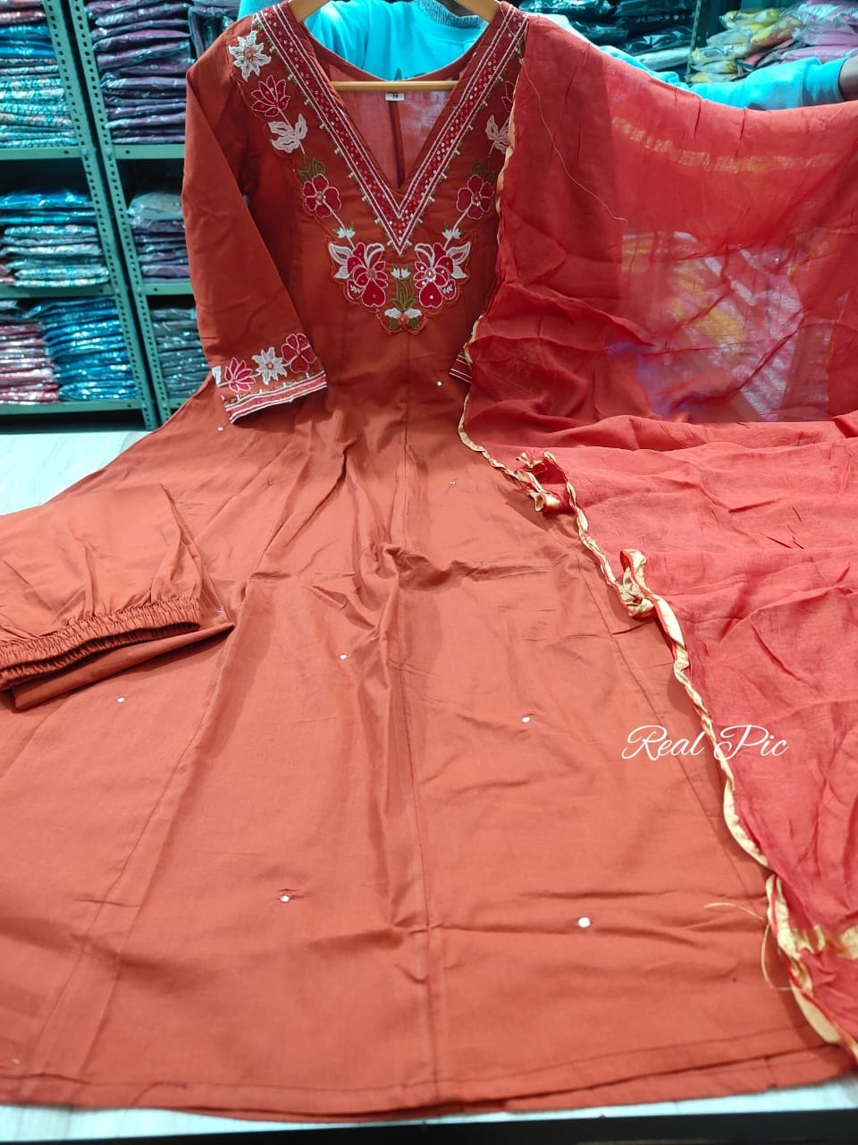 Cotton Anarkali Women Kurta Pant with Dupatta Set mahezon