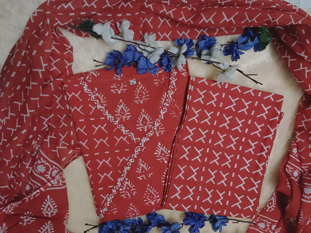 Cotton Angrakha Women Kurta Pant with Dupatta Set mahezon