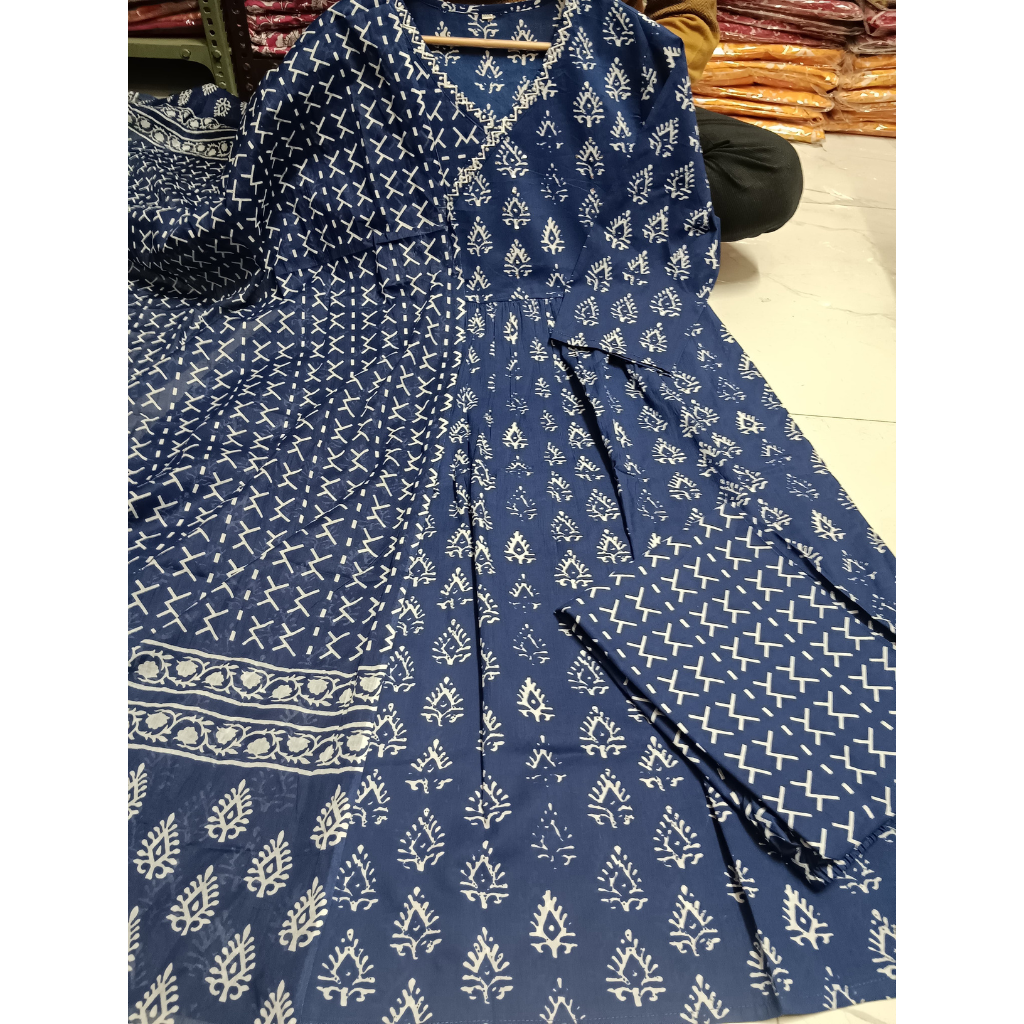 Cotton Angrakha Women Kurta Pant with Dupatta Set mahezon