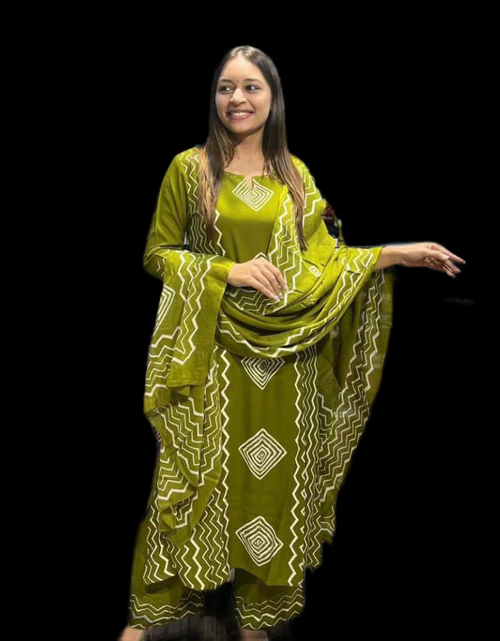 Load image into Gallery viewer, Cotton Green Women&#39;s Kurti Pant set with Dupatta mahezon
