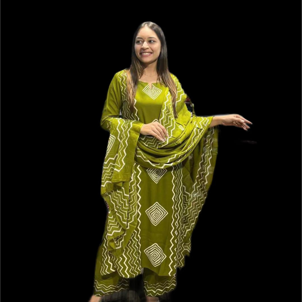 Cotton Green Women's Kurti Pant set with Dupatta mahezon