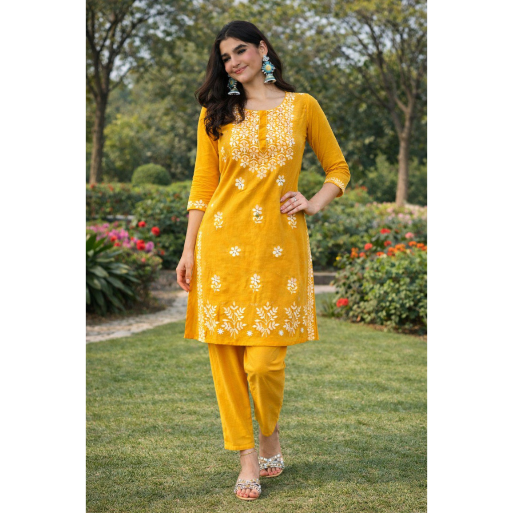 Cotton Haldi Wedding Women’s Kurti Pant Set mahezon