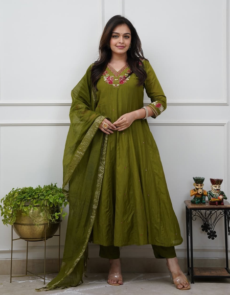 Cotton Anarkali Women Kurta Pant with Dupatta Set mahezon