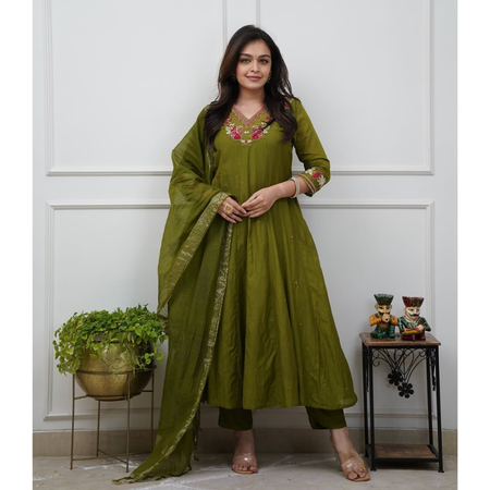 Cotton Anarkali Women Kurta Pant with Dupatta Set mahezon