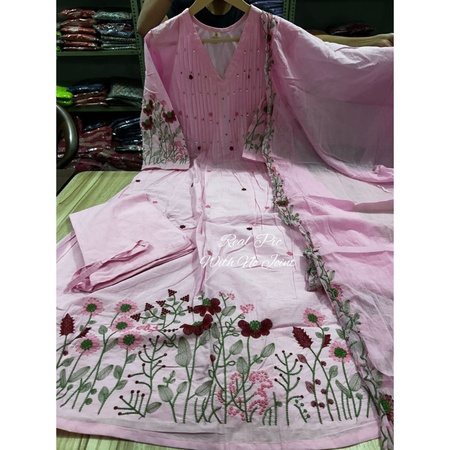 Cotton Anarkali Women Kurta Pant Dupatta Set mahezon