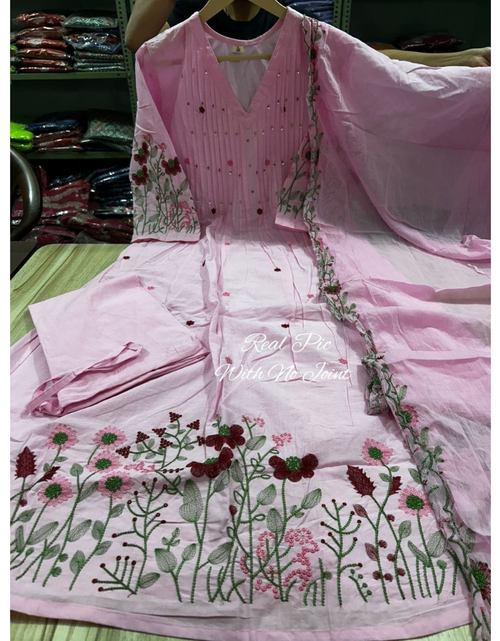 Load image into Gallery viewer, Cotton Anarkali Women Kurta Pant Dupatta Set mahezon
