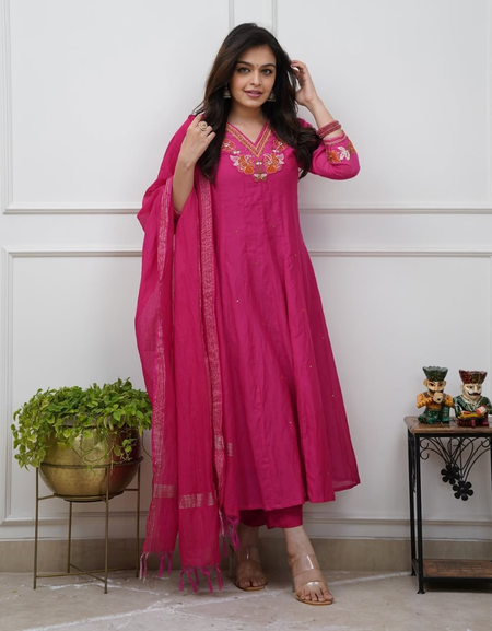 Cotton Anarkali Women Kurta Pant with Dupatta Set mahezon