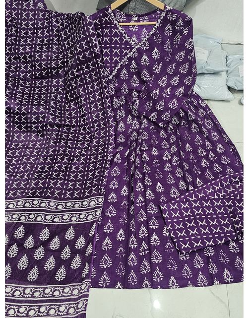 Load image into Gallery viewer, Cotton Angrakha Women Kurta Pant with Dupatta Set mahezon
