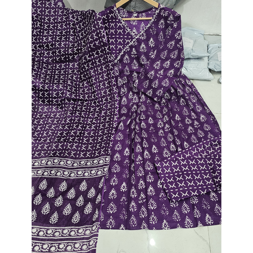 Cotton Angrakha Women Kurta Pant with Dupatta Set mahezon
