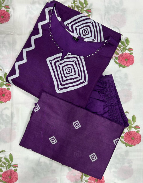 Load image into Gallery viewer, Cotton Purple Women&#39;s Kurti Pant set with Dupatta mahezon
