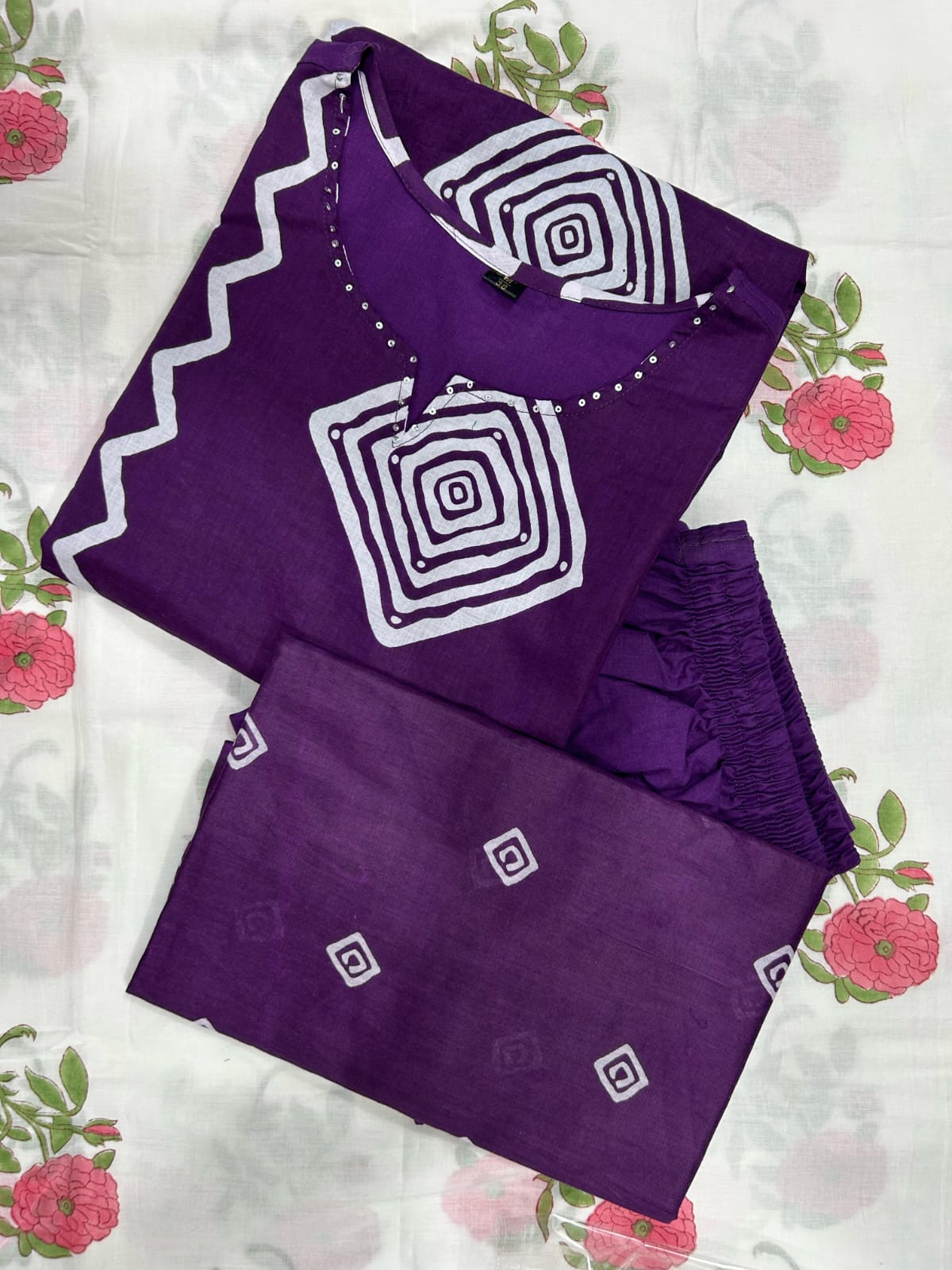 Cotton Purple Women's Kurti Pant set with Dupatta mahezon