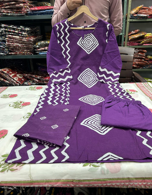 Load image into Gallery viewer, Cotton Purple Women&#39;s Kurti Pant set with Dupatta mahezon
