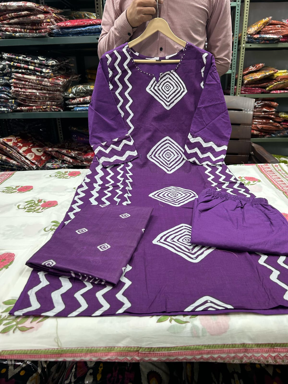 Cotton Purple Women's Kurti Pant set with Dupatta mahezon