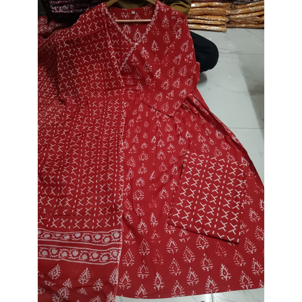 Cotton Angrakha Women Kurta Pant with Dupatta Set mahezon