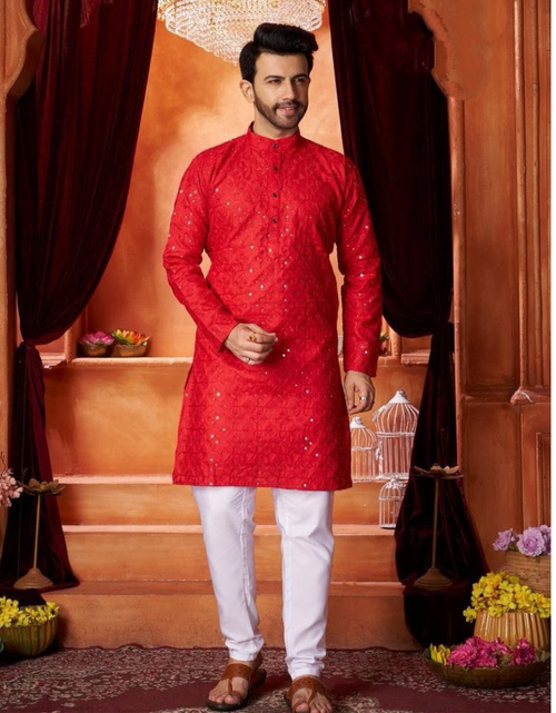 Load image into Gallery viewer, Cotton Red Mens Traditional Kurta Pajama mahezon
