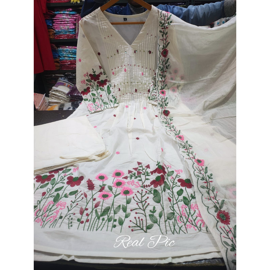 Cotton Anarkali Women Kurta Pant Dupatta Set mahezon