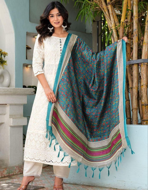 Load image into Gallery viewer, Cotton White Chikankari Anarkali Women&#39;s Kurta Pant With Dupatta mahezon
