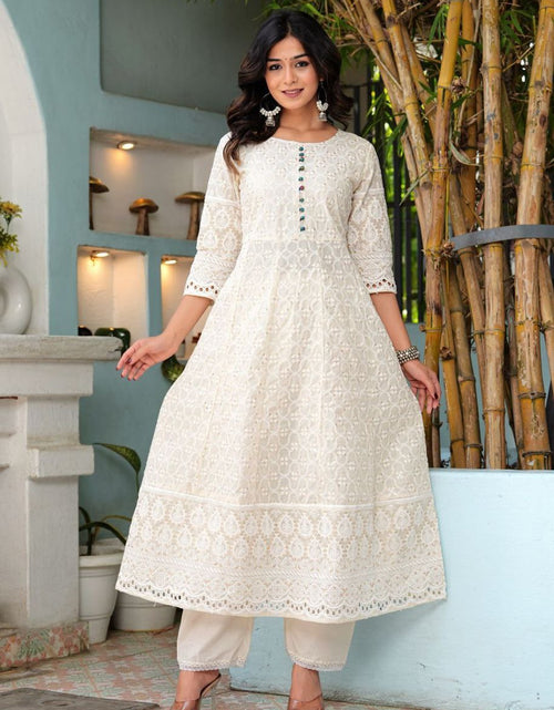 Load image into Gallery viewer, Cotton Chikankari Anarkali Women&#39;s Kurti Pant With Dupatta mahezon
