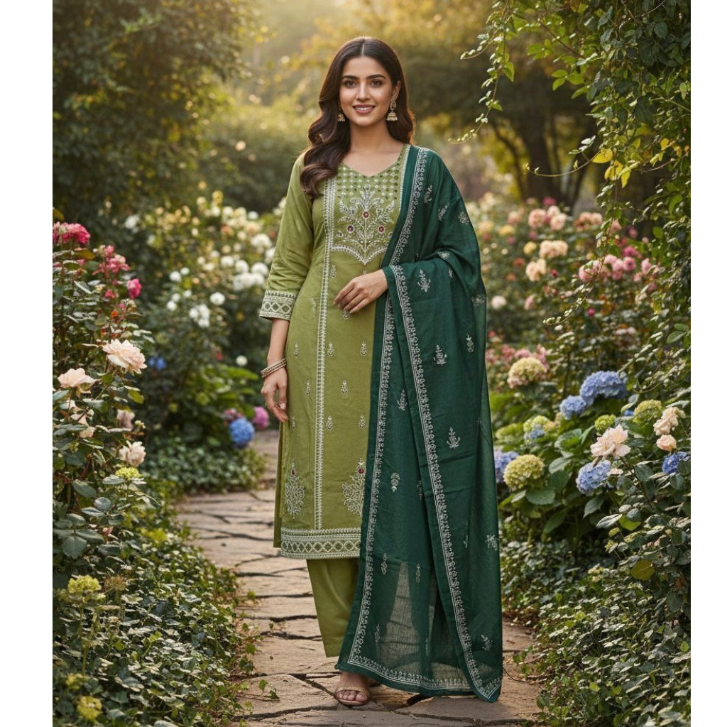 Cotton Women Kurti Pant Dupatta Set mahezon