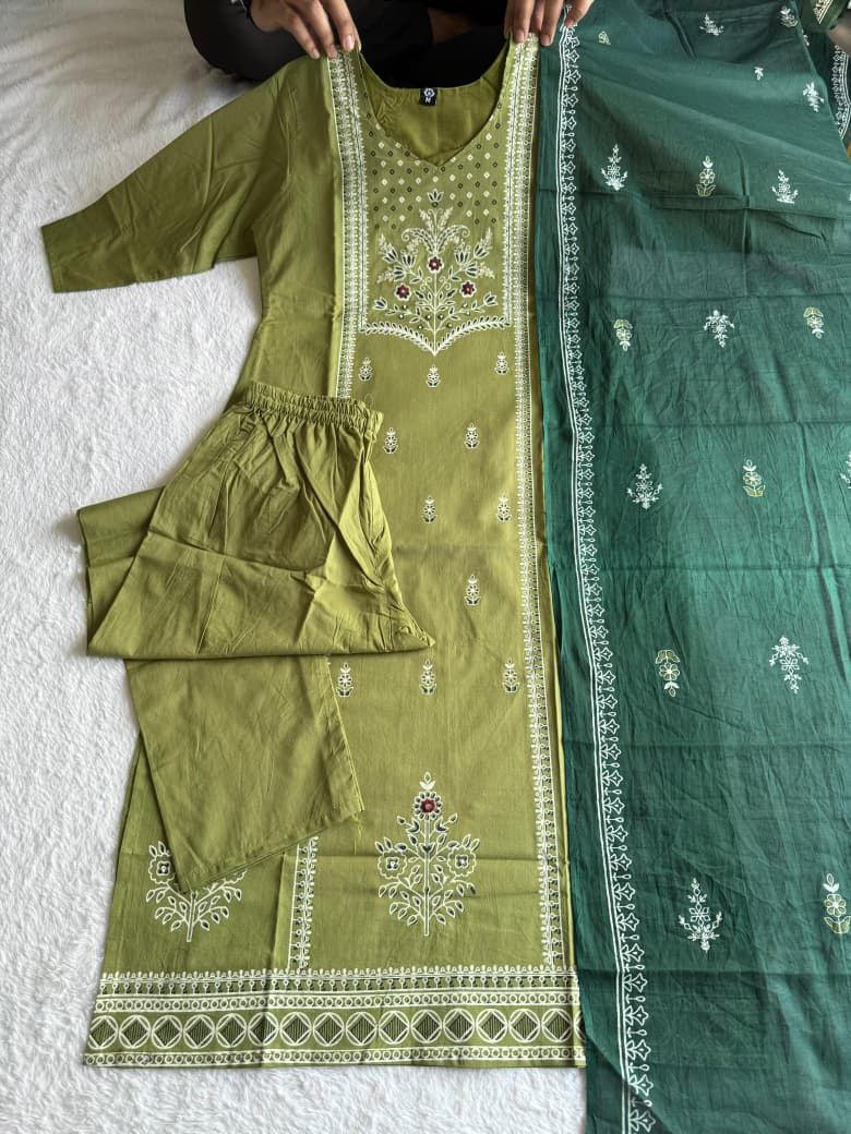 Cotton Women Kurti Pant Dupatta Set mahezon