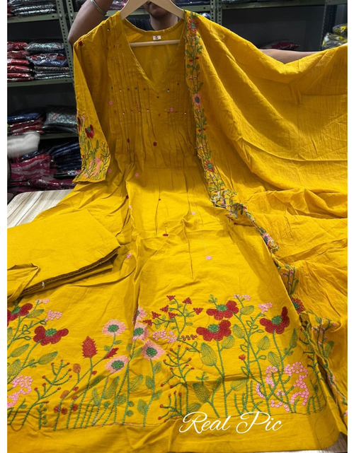 Load image into Gallery viewer, Cotton Anarkali Women Kurta Pant Dupatta Set mahezon
