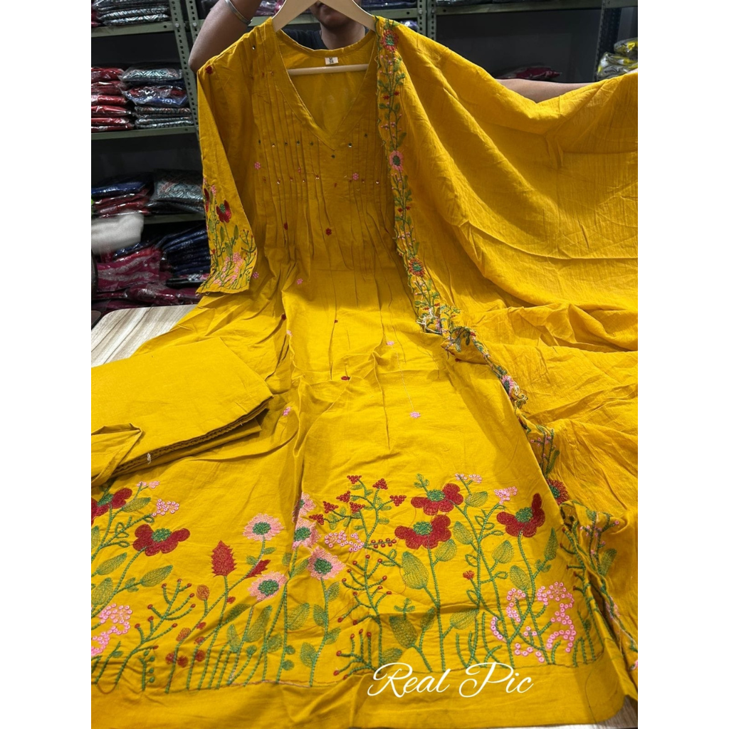 Cotton Anarkali Women Kurta Pant Dupatta Set mahezon