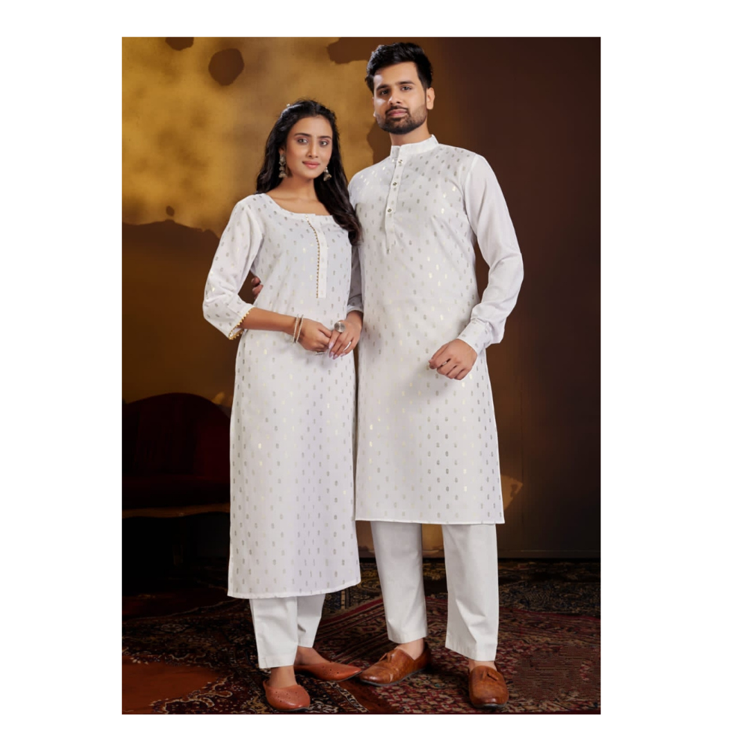 Couple Wear Pure Cotton White Same Matching Outfits Set