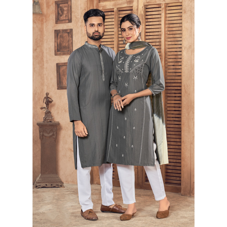 Couple Wear Traditional Grey Same Matching Outfits Set Dress mahezon