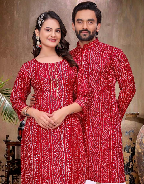 Load image into Gallery viewer, Couple Wear Badhani Print Indian Traditional Same Matching Outfits Set mahezon
