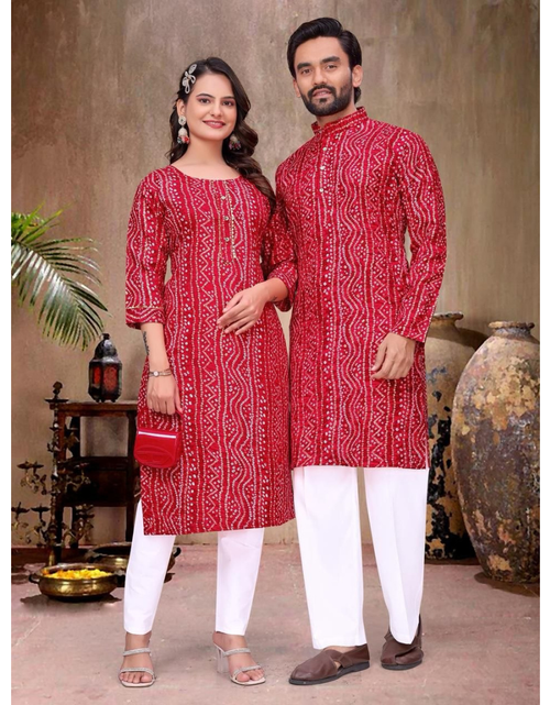 Load image into Gallery viewer, Couple Wear Badhani Print Indian Traditional Same Matching Outfits Set mahezon
