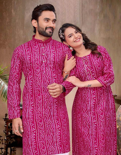 Load image into Gallery viewer, Couple Wear Badhani Print Indian Traditional Same Matching Outfits Set mahezon
