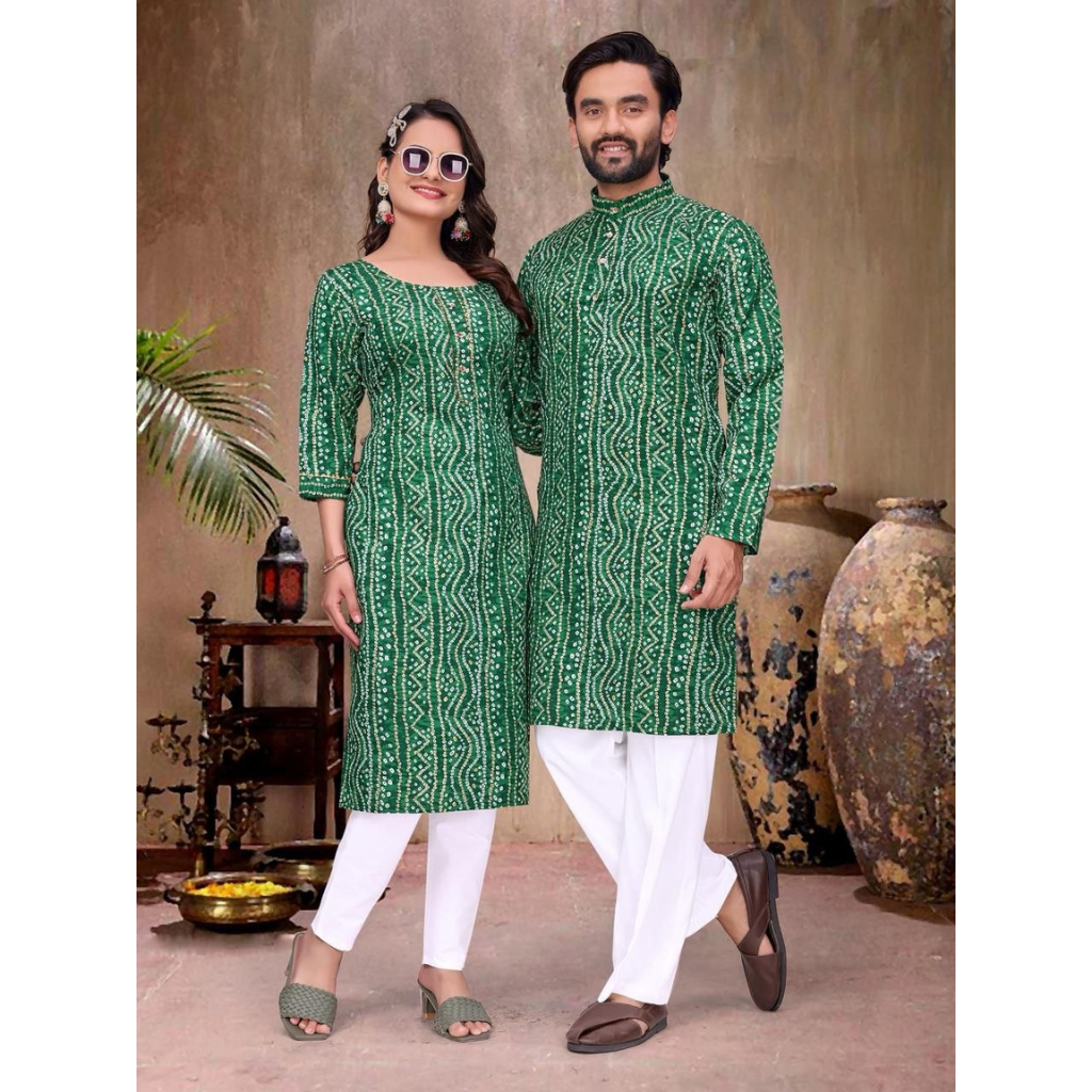 Couple Wear Badhani Print Indian Traditional Same Matching Outfits Set mahezon