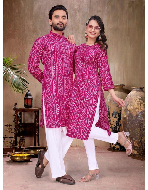 Load image into Gallery viewer, Couple Wear Badhani Print Indian Traditional Same Matching Outfits Set mahezon
