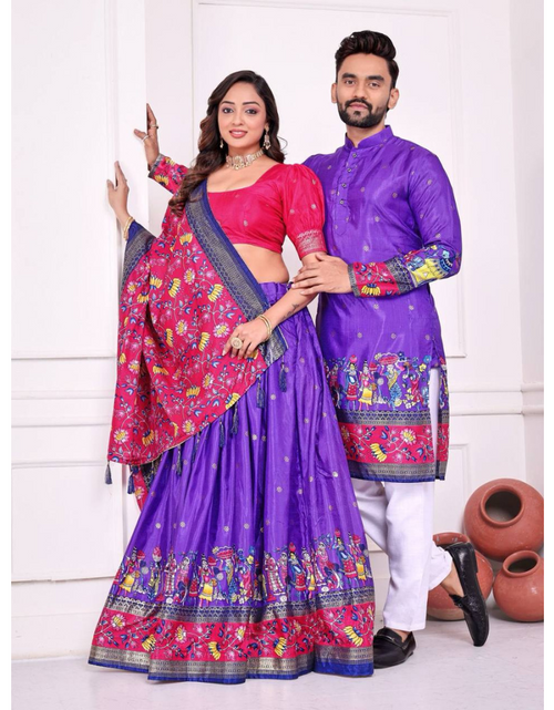 Load image into Gallery viewer, Couple Wear Same Matching Men Kurta Pajama Women Lehenga Choli Dupatta mahezon
