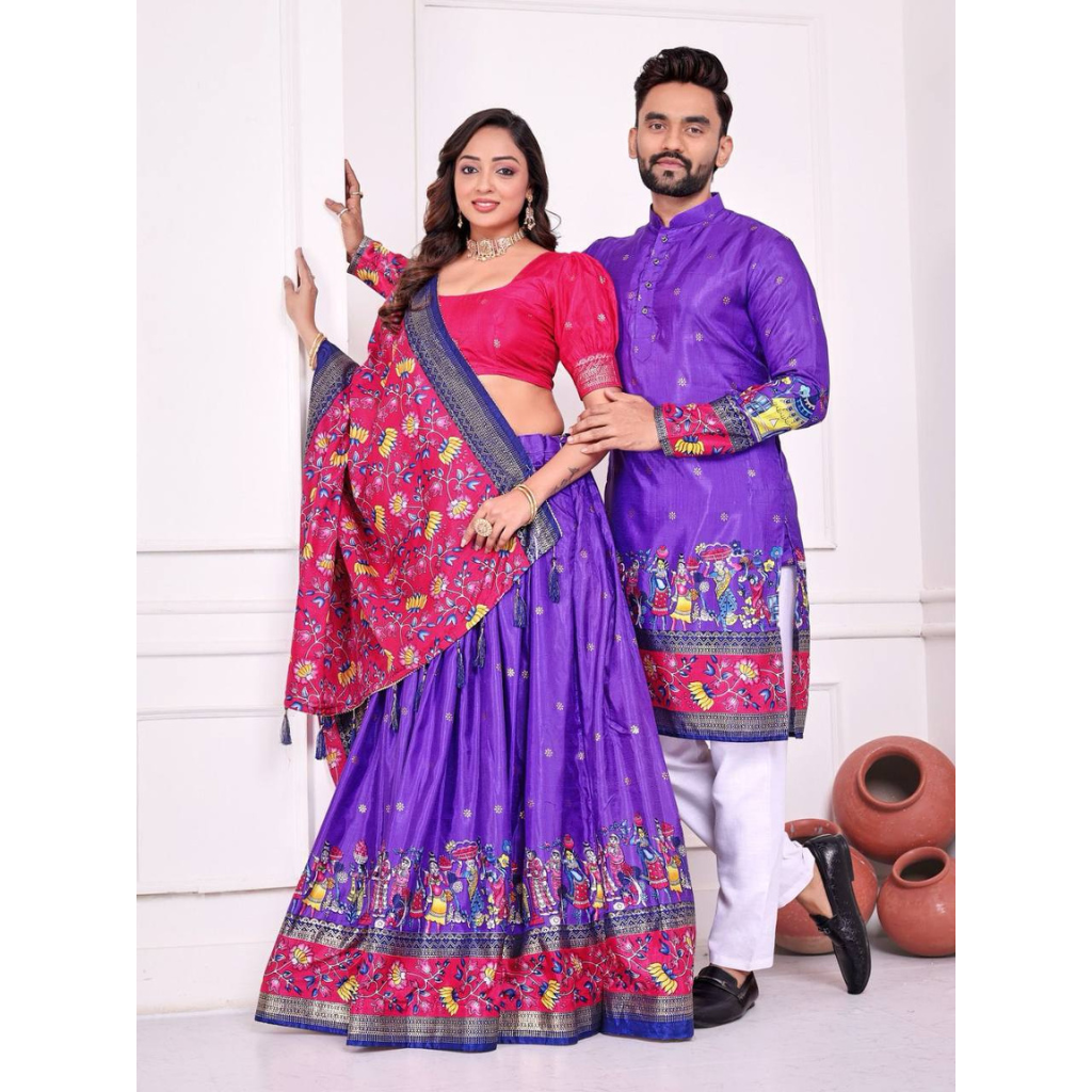 Couple Wear Same Matching Men Kurta Pajama Women Lehenga Choli Dupatta mahezon