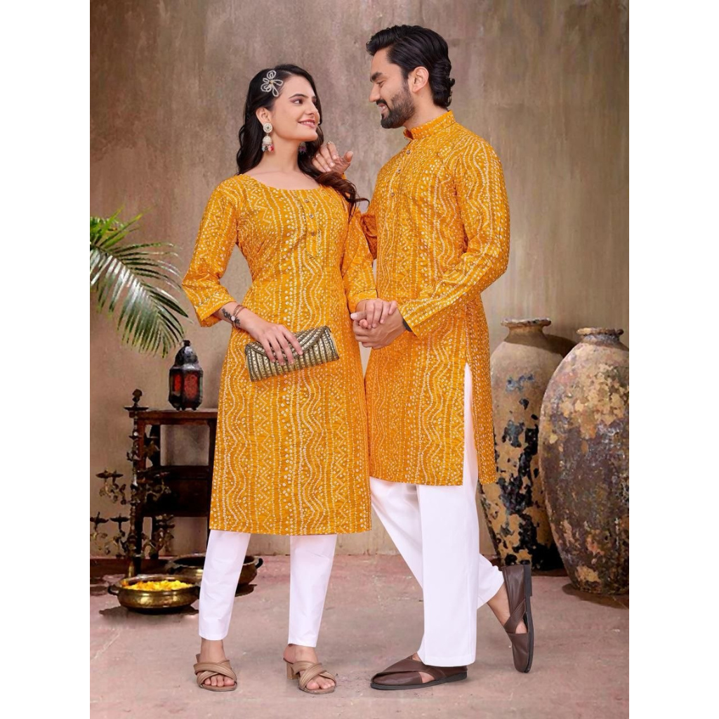 Couple Wear Badhani Print Indian Traditional Same Matching Outfits Set mahezon